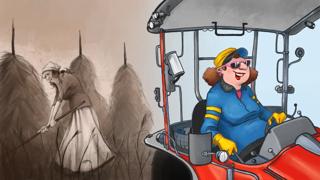Illustration av en kvinna i en traktor