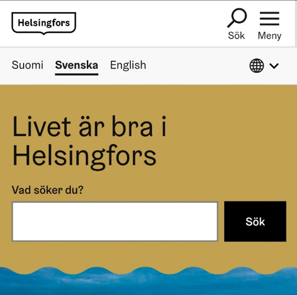 Skärmdump av Helsingfors stads webbsida.