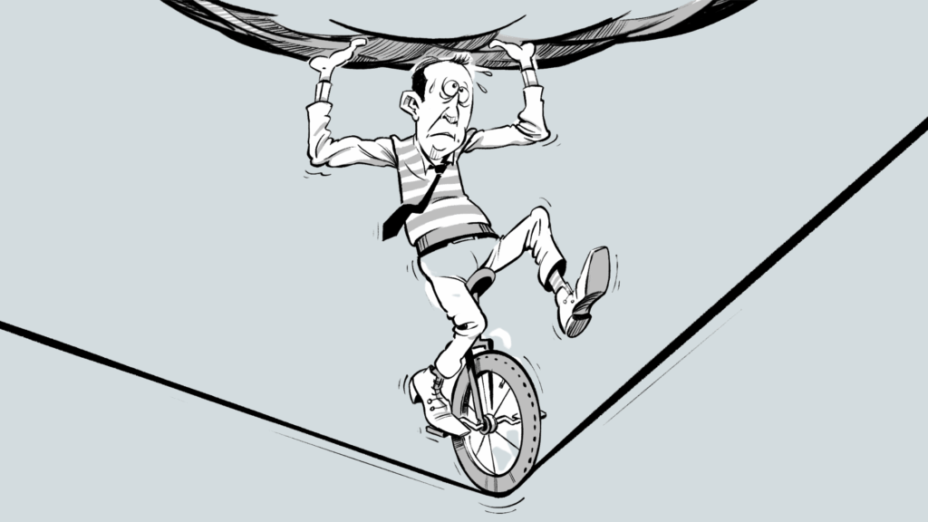 Illustration med man som balanserar på cykel