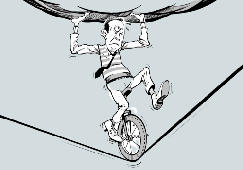 Illustration med man som balanserar på cykel